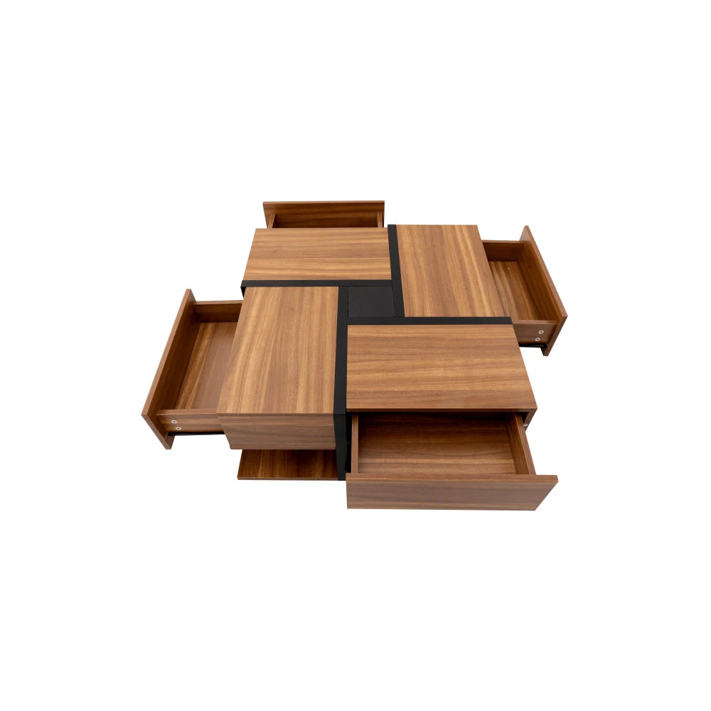Table basse Quadra – 4 tiroirs, bois naturel, 78 cm – détail des finitions