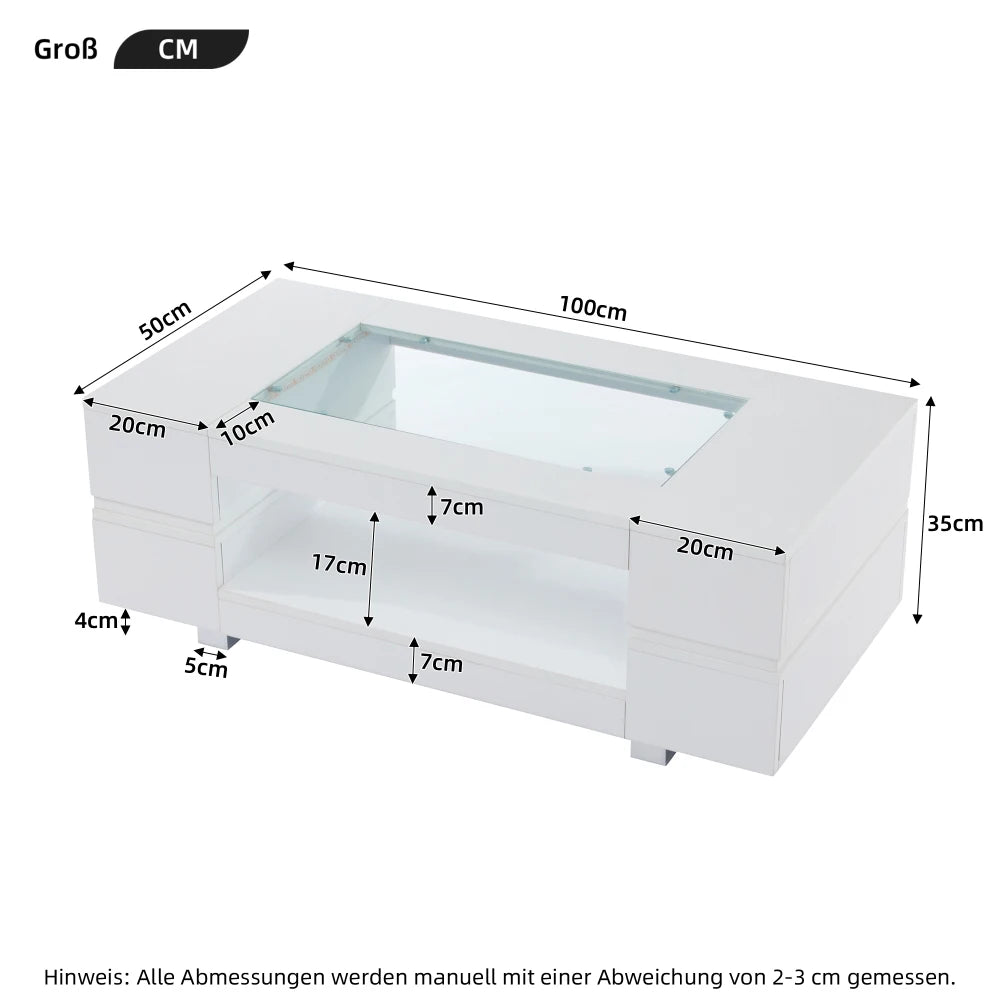 Table basse LED Lumea – Noir ou Blanc, 100 cm – détail des finitions