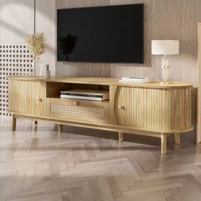 Meuble TV Matera — décor bois et effet cannage, 165 cm