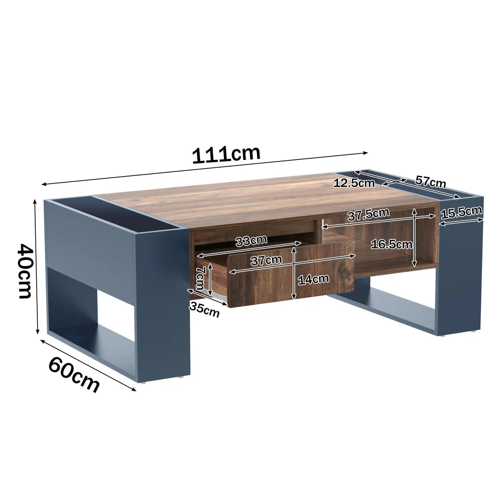 Table basse Ancona – Anthracite et bois, 111 cm – dimensions et proportions