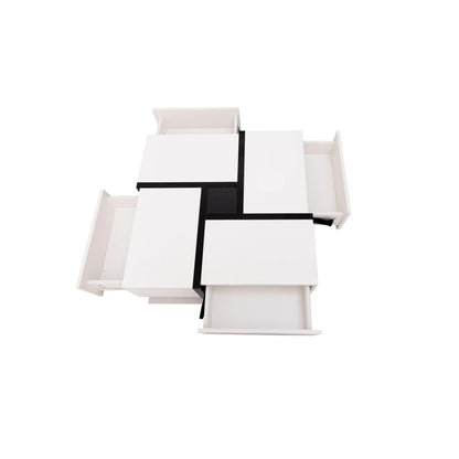 Table basse Perla – Blanc brillant, 4 tiroirs, 78 cm – détail des finitions