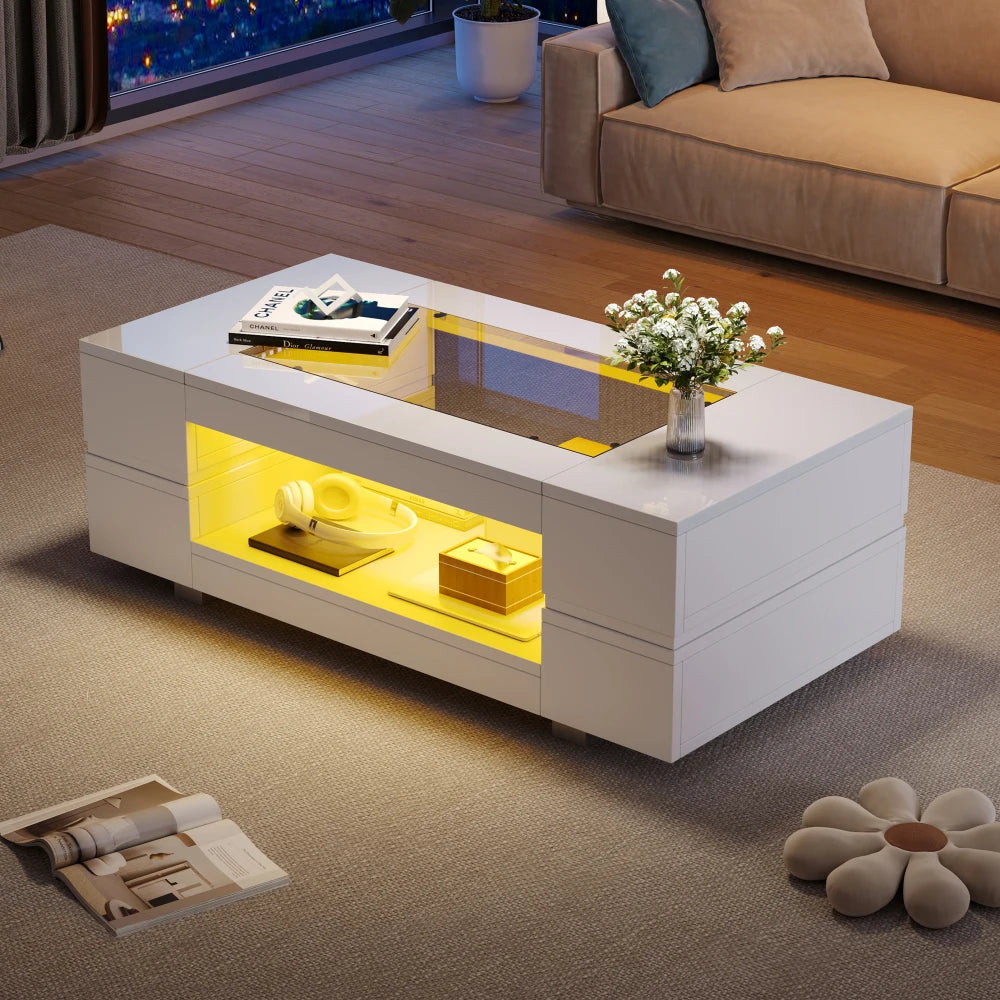 Table basse LED Lumea – Noir ou Blanc, 100 cm – mise en situation
