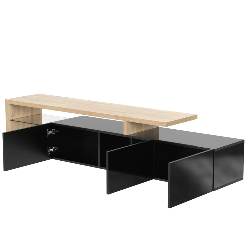 Meuble TV Notte – Noir brillant avec LED, 198 cm – vue du produit