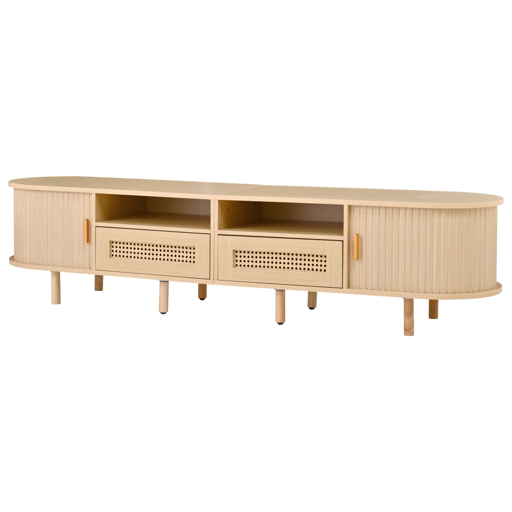 Meuble TV Treviso – Chêne clair et cannage, 170 cm – vue du produit