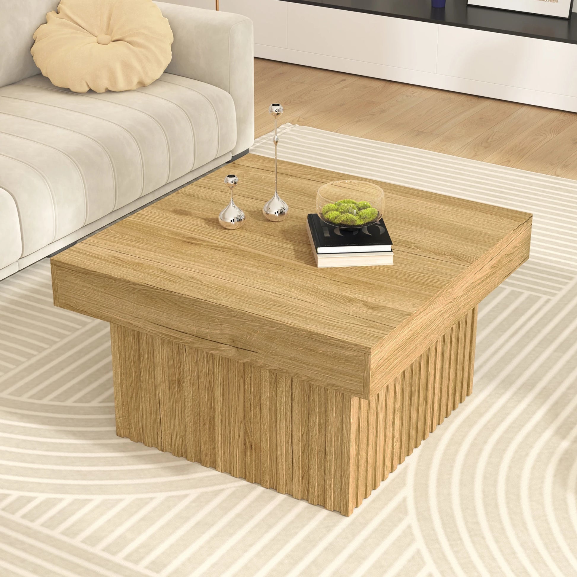 Table basse carrée Arco – Bois naturel, 79 cm – détail des finitions