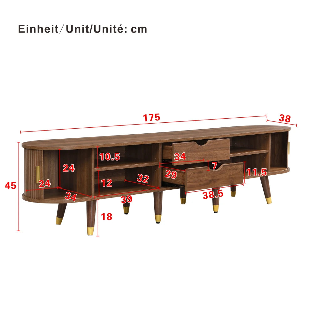 Meuble TV Orvieto – Noyer et cannage, 175 cm – dimensions et proportions