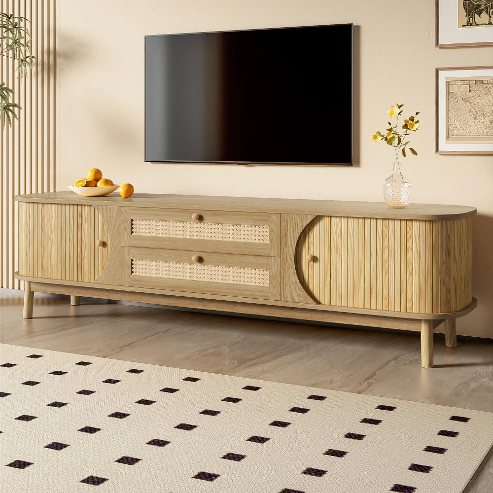 Meuble TV Cortona – Bois naturel et cannage, 170 cm – rangements et fonctionnalités