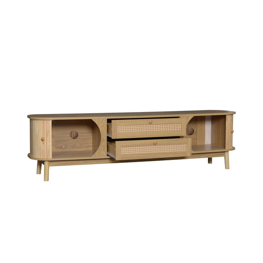 Meuble TV Cortona – Bois naturel et cannage, 170 cm – vue du produit