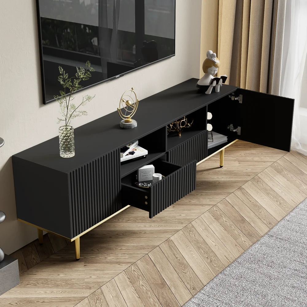 Meuble TV Nero – Noir et doré, 165 cm – mise en situation