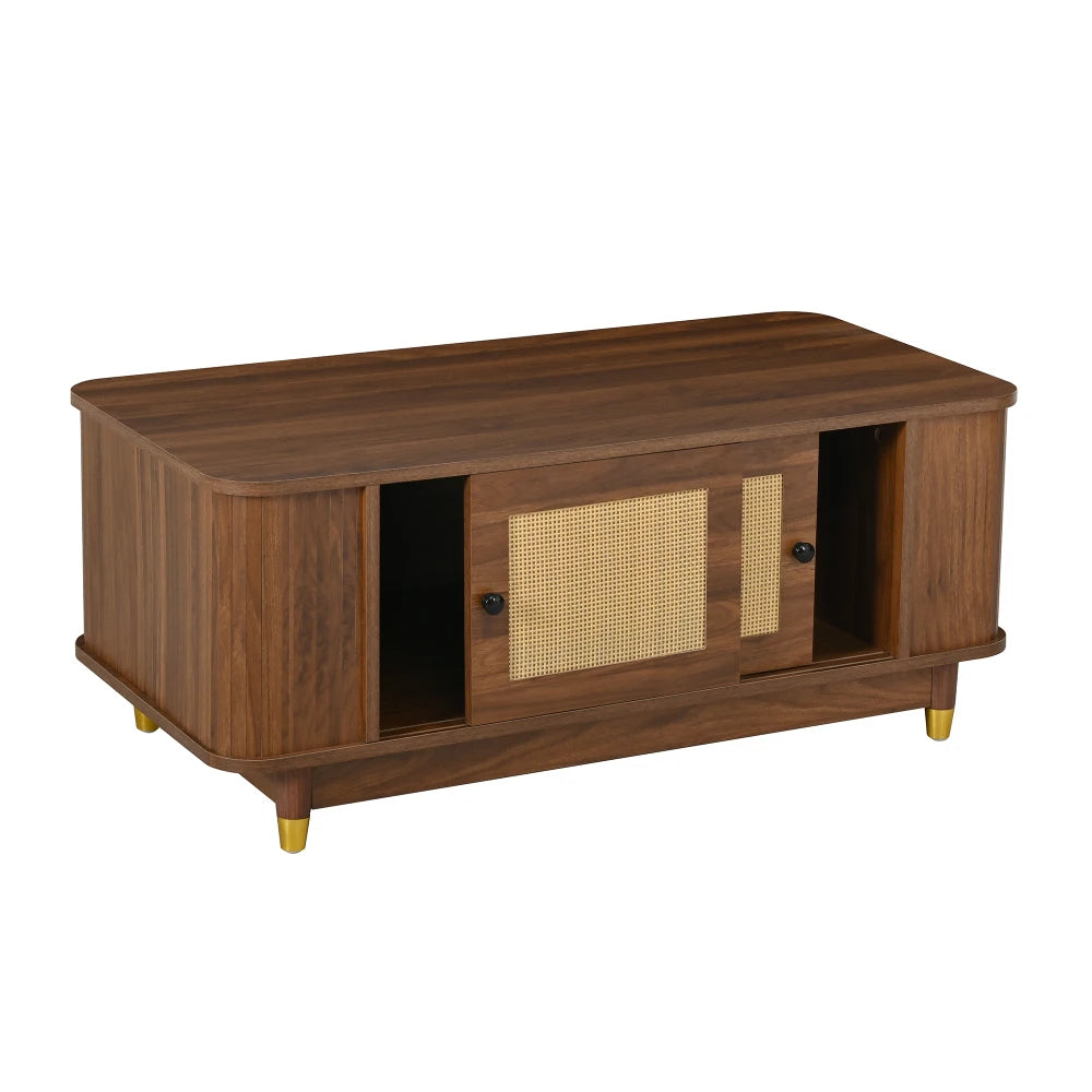 Table basse Ravello – Noyer et cannage, 100 cm – vue du produit