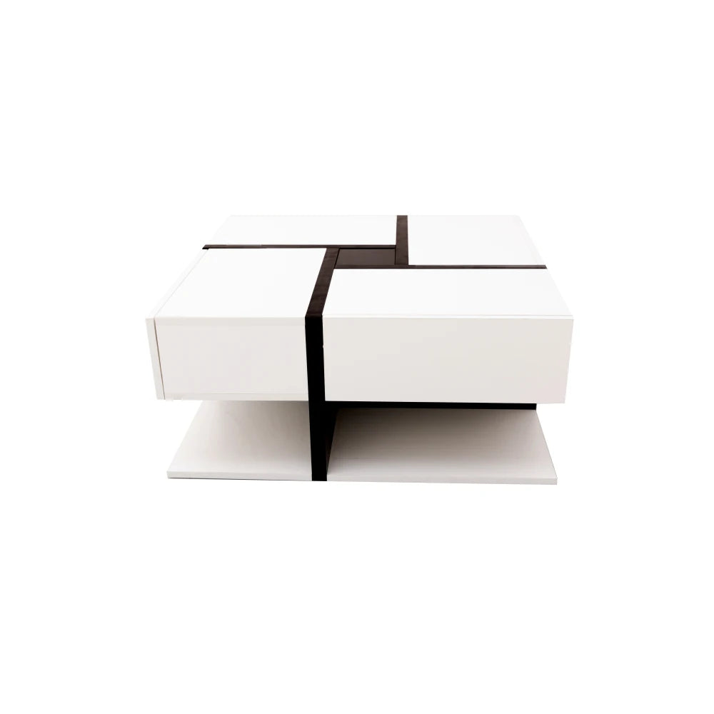 Table basse Perla – Blanc brillant, 4 tiroirs, 78 cm – vue du produit