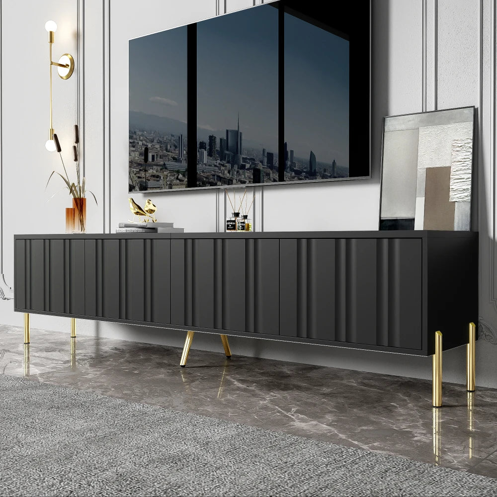 Meuble TV Milano – Noir et doré, 190 cm – rangements et fonctionnalités