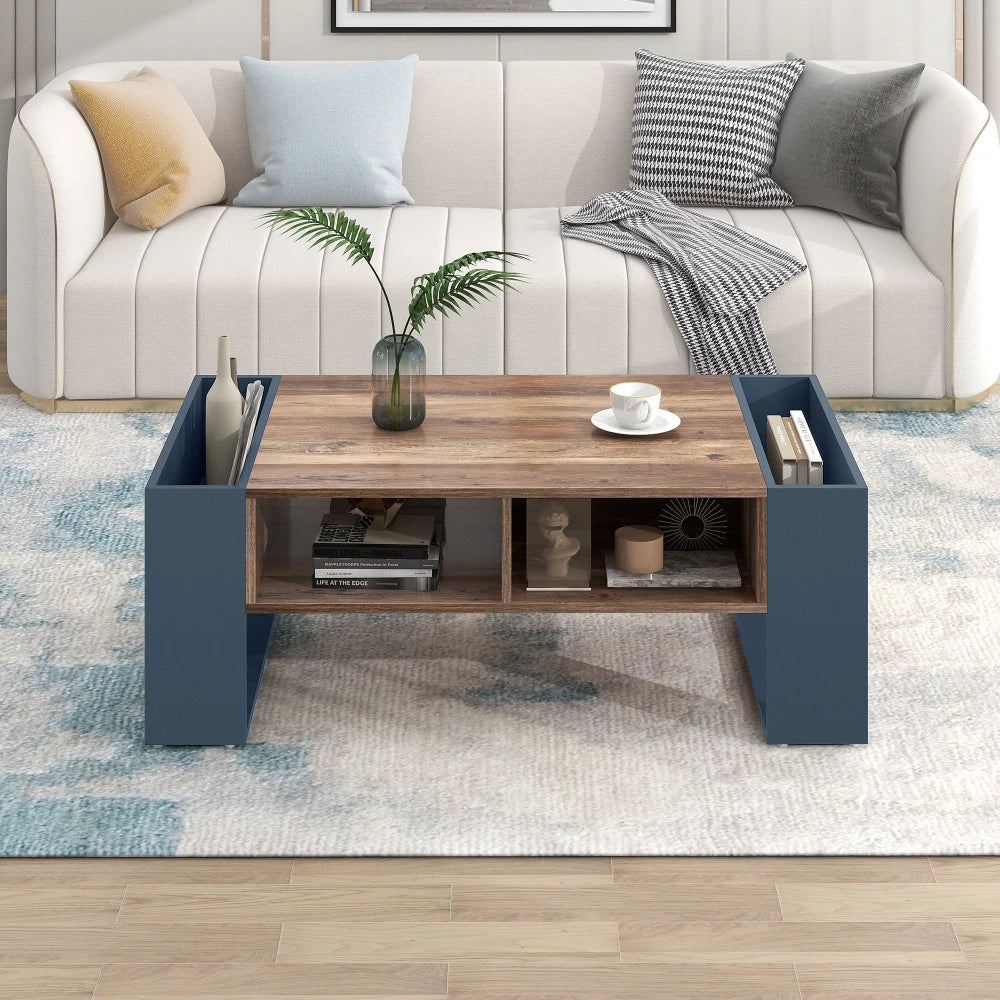 Table basse Ancona – Anthracite et bois, 111 cm – mise en situation