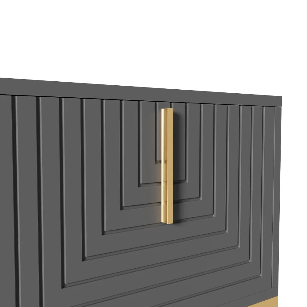 Meuble TV Sorrento – Gris structuré et doré, 170 cm – détail des finitions