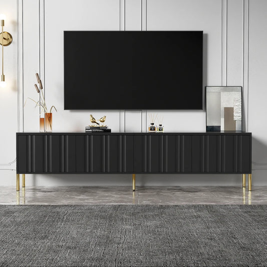 Meuble TV Milano – Noir et doré, 190 cm – dans un salon