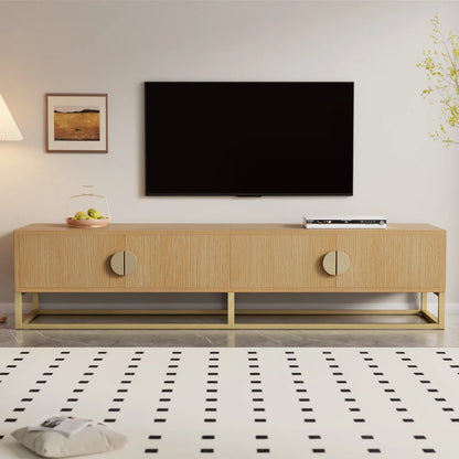 Meuble TV Verona – Bois rainuré et doré, 180 cm – dans un salon