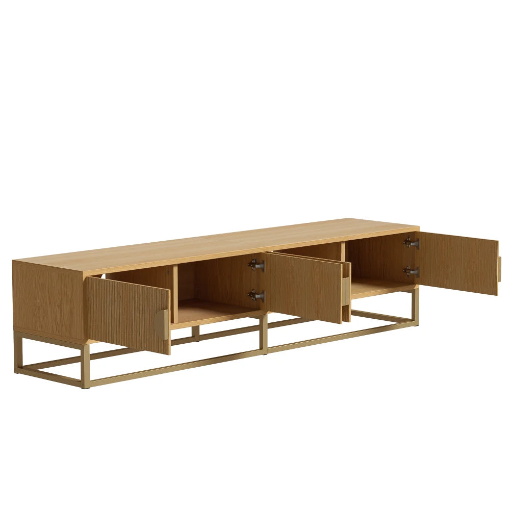Meuble TV Verona – Bois rainuré et doré, 180 cm – vue du produit