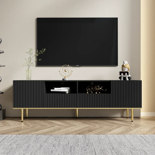 Meuble TV Nero – Noir et doré, 165 cm – dans un salon