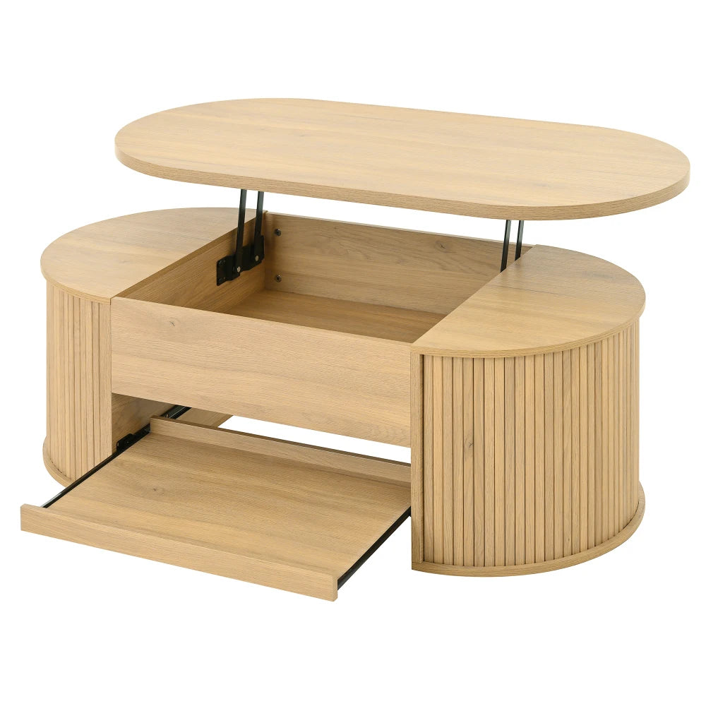 Table basse relevable Olbia – Bois naturel, 110 cm – détail des finitions
