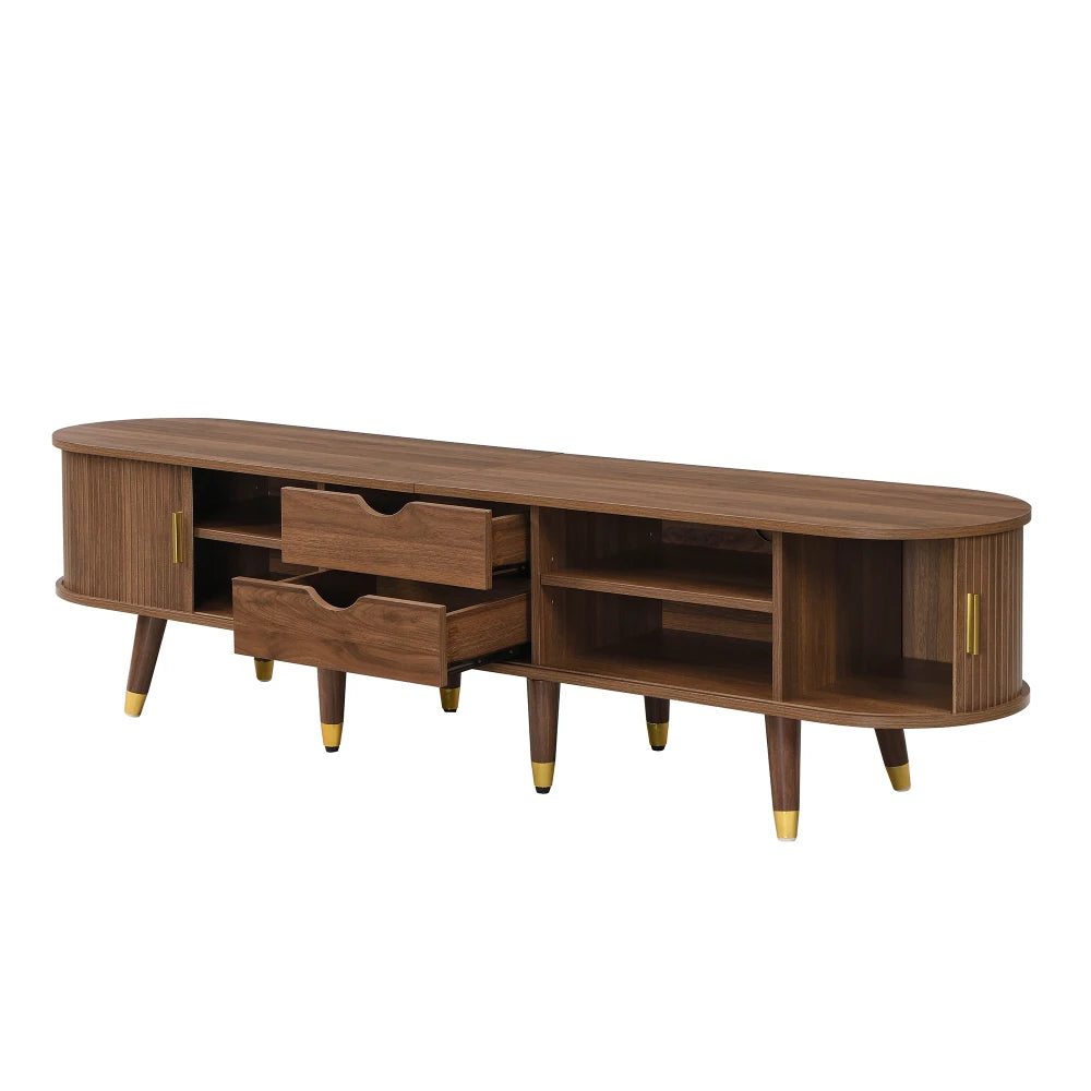Meuble TV Orvieto – Noyer et cannage, 175 cm – détail des finitions