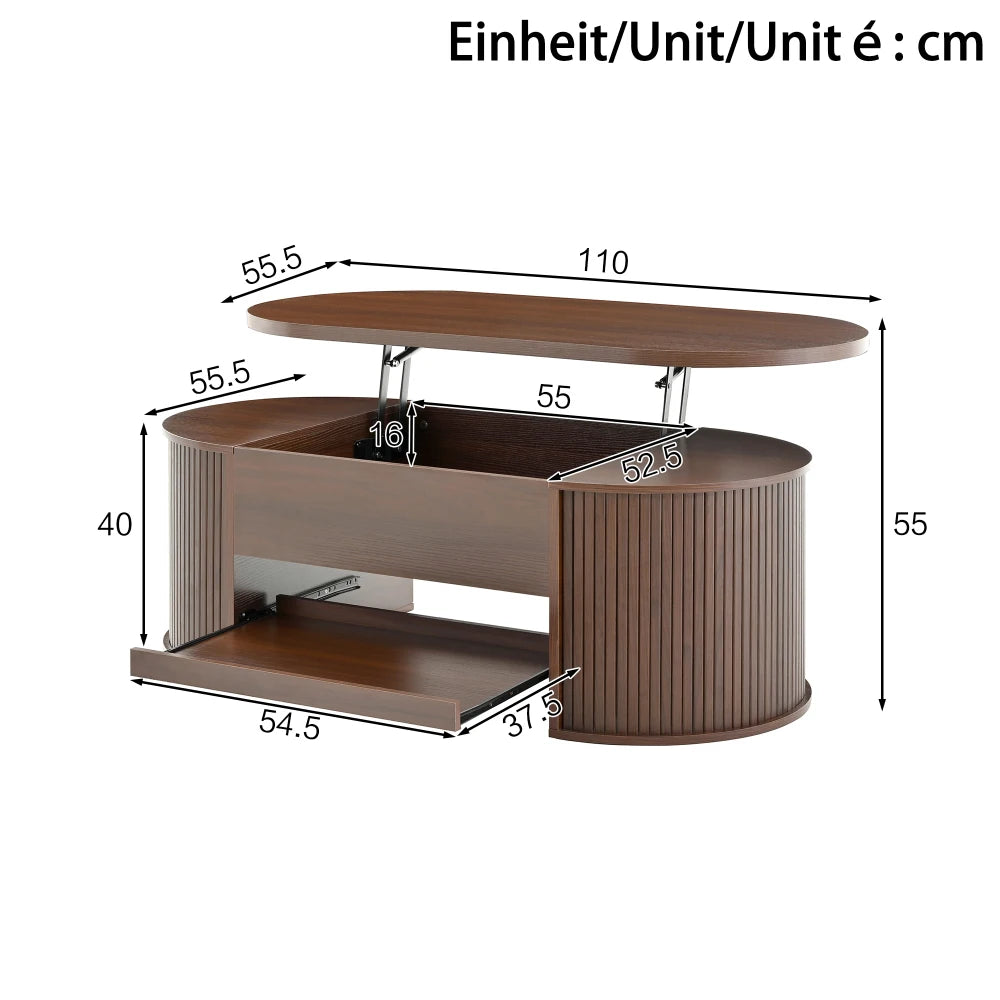 Table basse relevable Fano – Noyer, 110 cm – dimensions et proportions