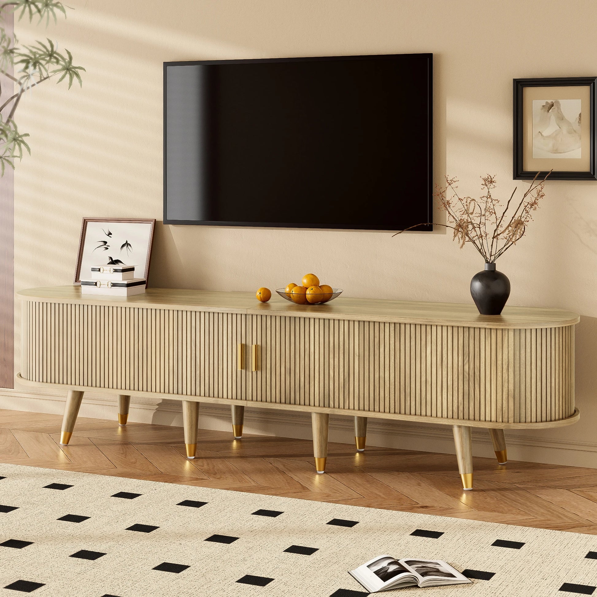 Meuble TV Salina – Chêne clair coulissant, 175 cm – détail des finitions