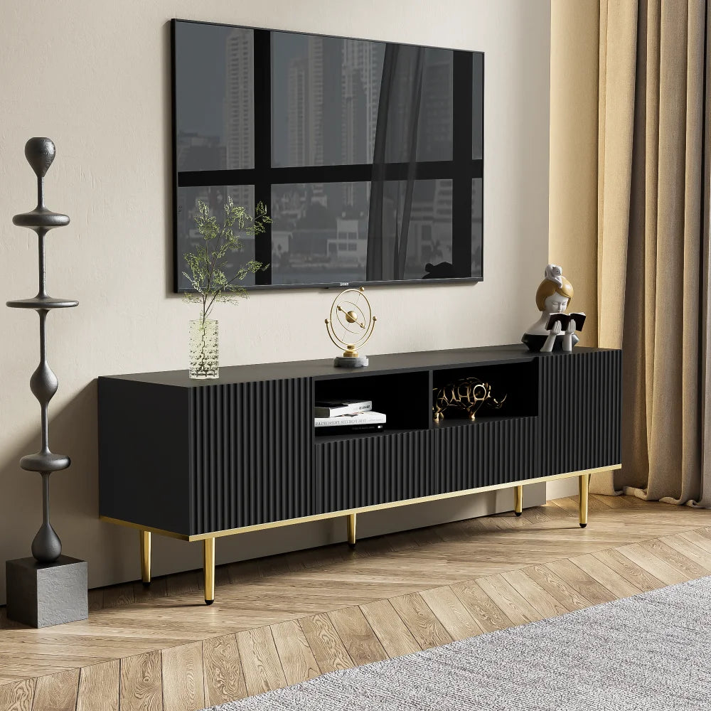 Meuble TV Nero – Noir et doré, 165 cm – rangements et fonctionnalités