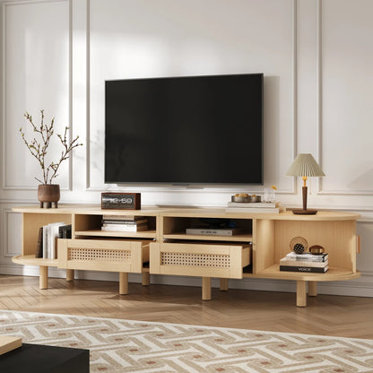 Meuble TV Treviso – Chêne clair et cannage, 170 cm – rangements et fonctionnalités