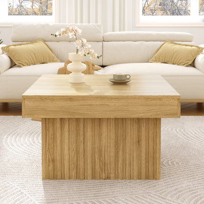 Table basse carrée Arco – Bois naturel, 79 cm – dans un salon
