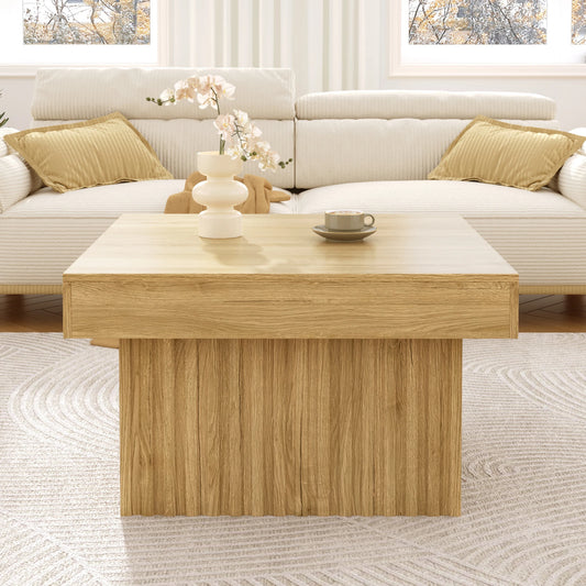 Table basse carrée Arco – Bois naturel, 79 cm – dans un salon