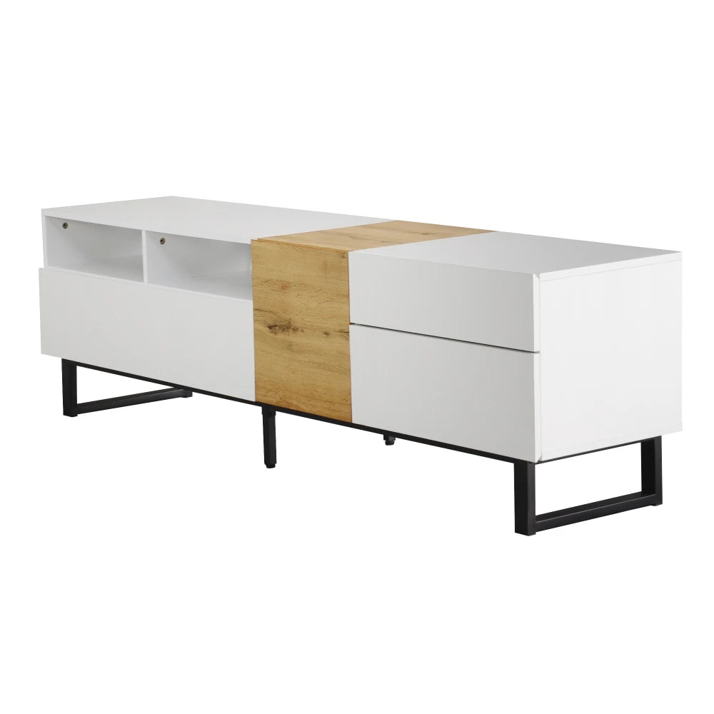 Meuble TV Como – Blanc et bois, 180 cm – détail des finitions