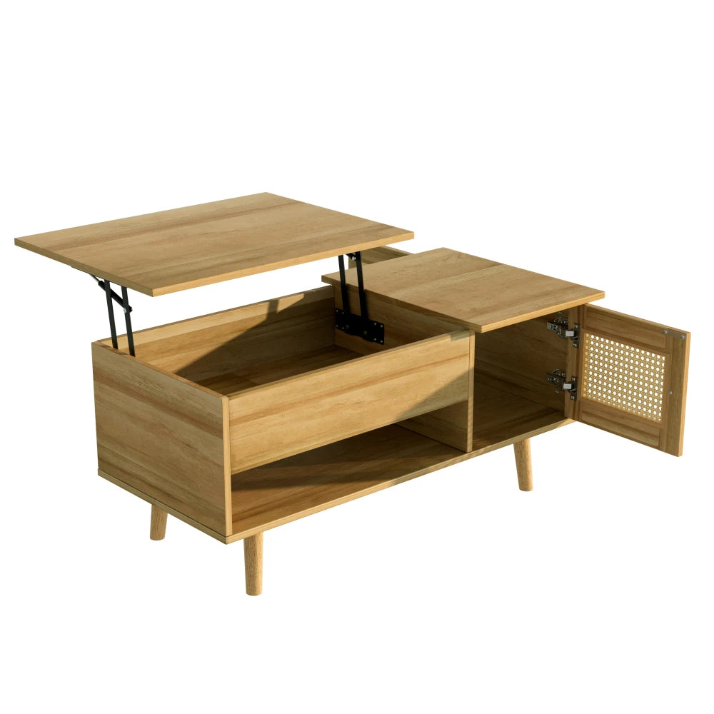Table basse relevable Rimini – Bois et cannage, 103 cm – vue du produit