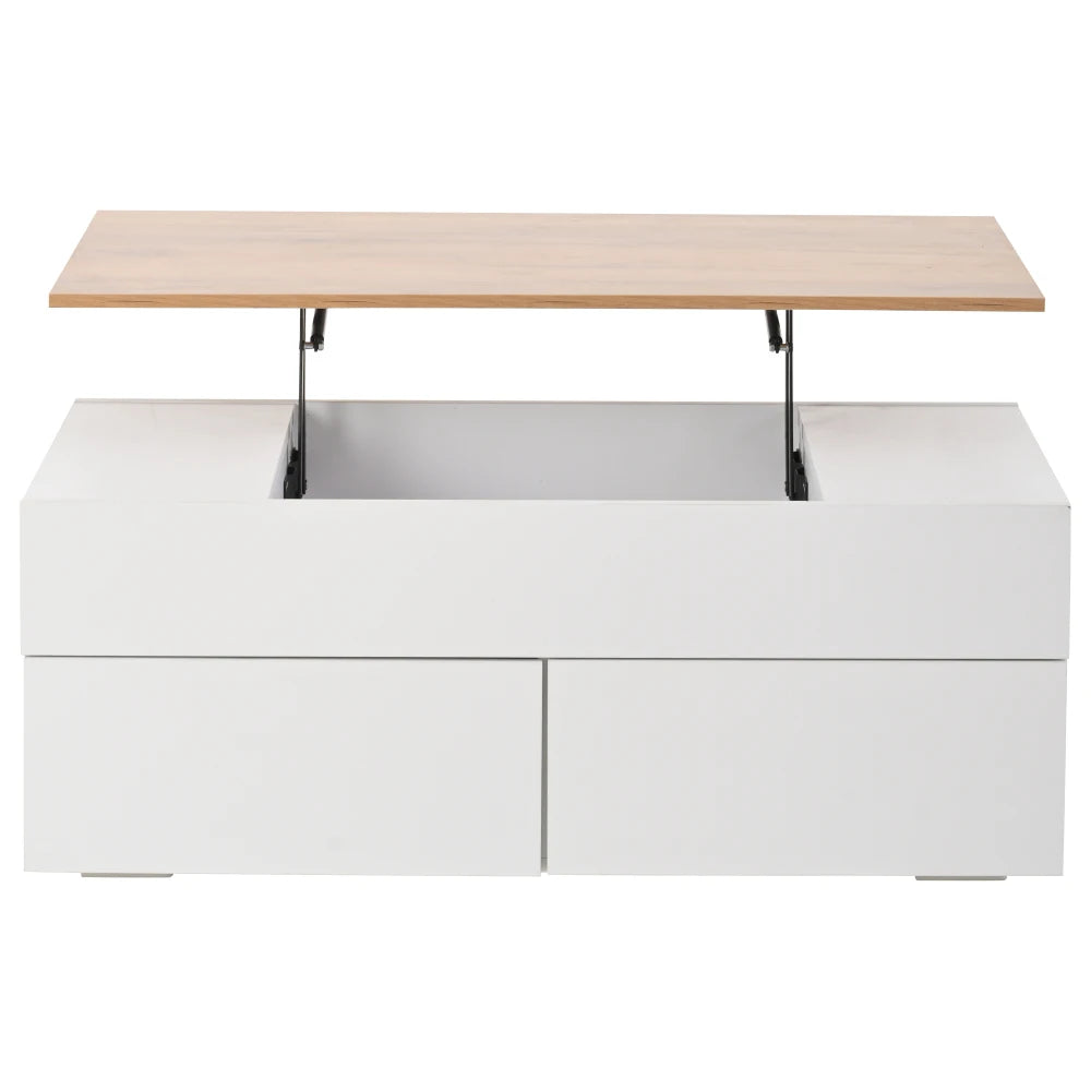 Table basse relevable Alba – Blanc et bois, 100 cm – vue du produit