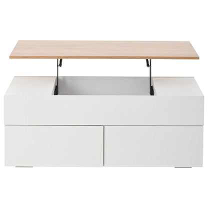 Table basse relevable Alba – Blanc et bois, 100 cm – vue du produit