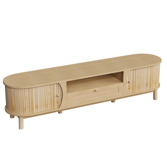 Meuble TV Matera – Bois naturel et cannage, 165 cm – dans un salon