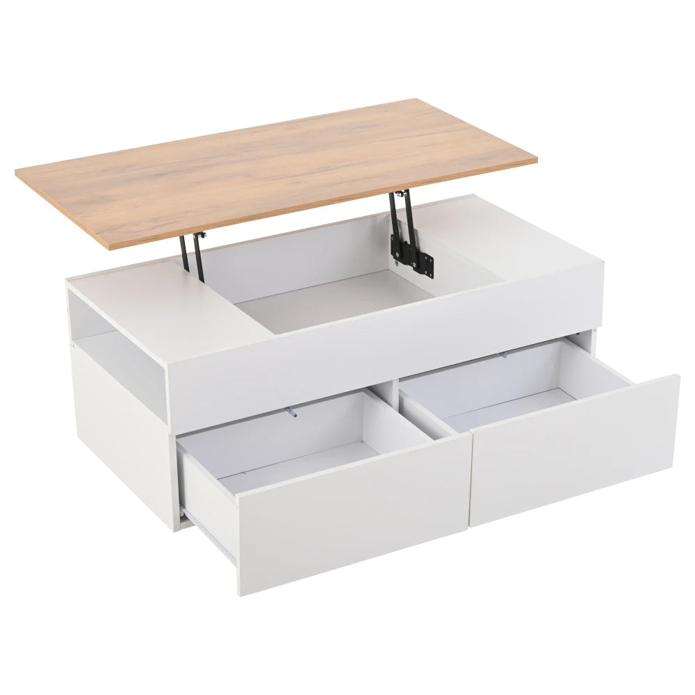Table basse relevable Alba – Blanc et bois, 100 cm – détail des finitions