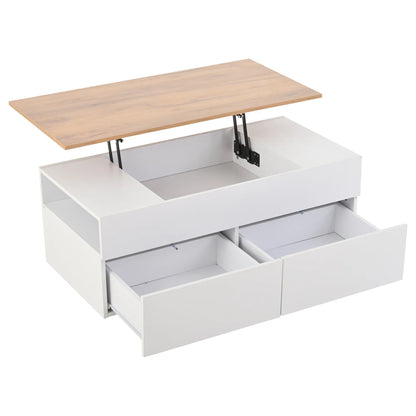 Table basse relevable Alba – Blanc et bois, 100 cm – détail des finitions