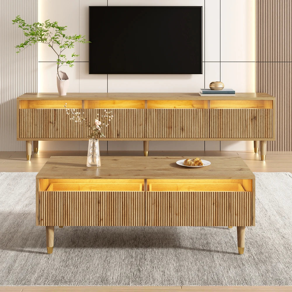 Ensemble TV Lucca – Meuble TV et table basse LED – dimensions et proportions
