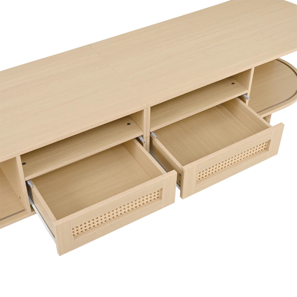 Meuble TV Treviso – Chêne clair et cannage, 170 cm – détail des finitions