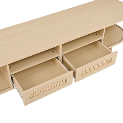 Meuble TV Treviso – Chêne clair et cannage, 170 cm – détail des finitions