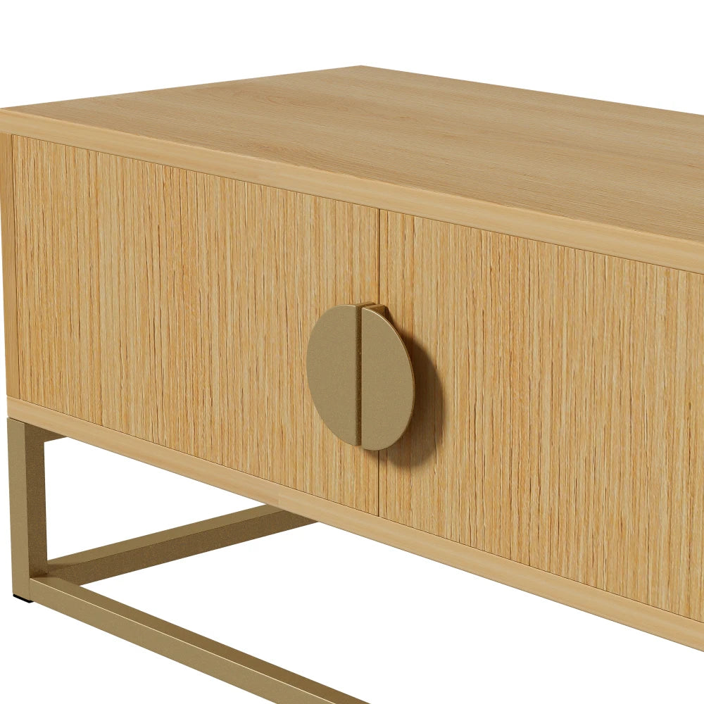 Meuble TV Verona – Bois rainuré et doré, 180 cm – détail des finitions