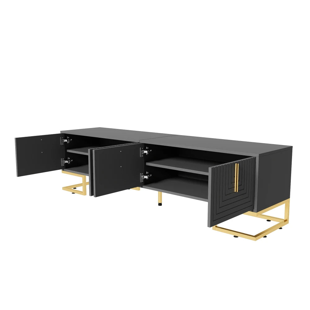 Meuble TV Sorrento – Gris structuré et doré, 170 cm – mise en situation