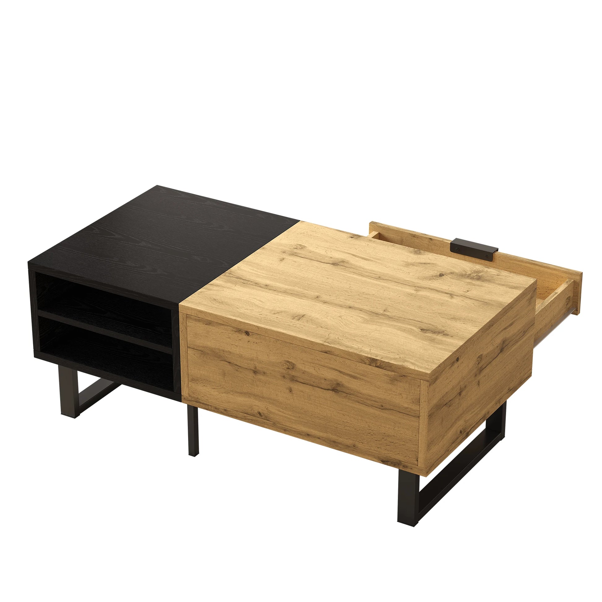 Table basse Modena – Noir et bois, rangements, 100 cm – vue du produit