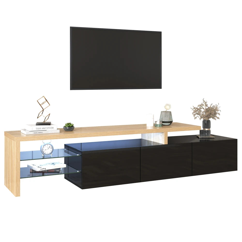 Meuble TV Notte – Noir brillant avec LED, 198 cm – détail des finitions