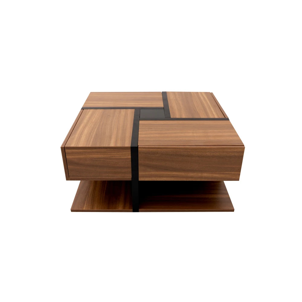 Table basse Quadra – 4 tiroirs, bois naturel, 78 cm – vue du produit