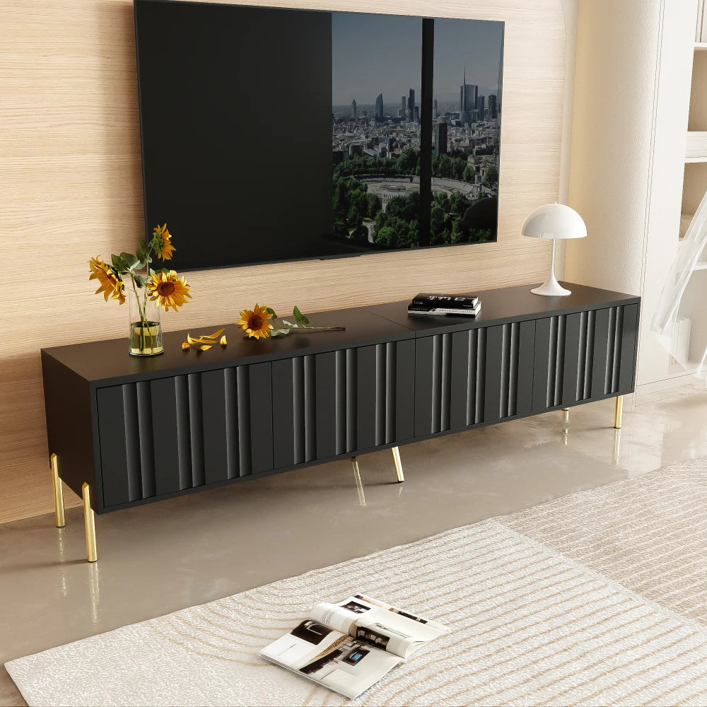 Meuble TV Milano – Noir et doré, 190 cm – mise en situation