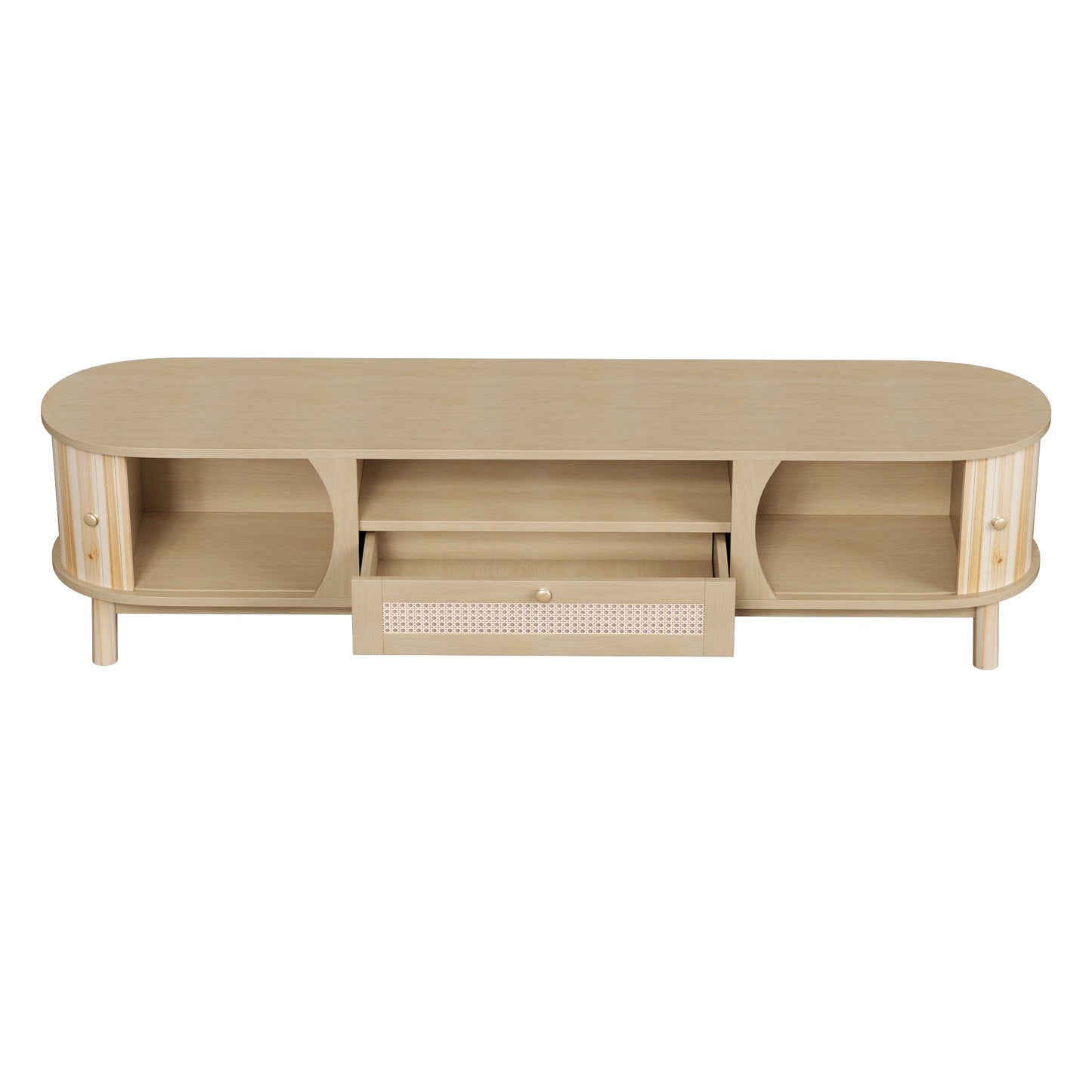 Meuble TV Matera – Bois naturel et cannage, 165 cm – vue du produit