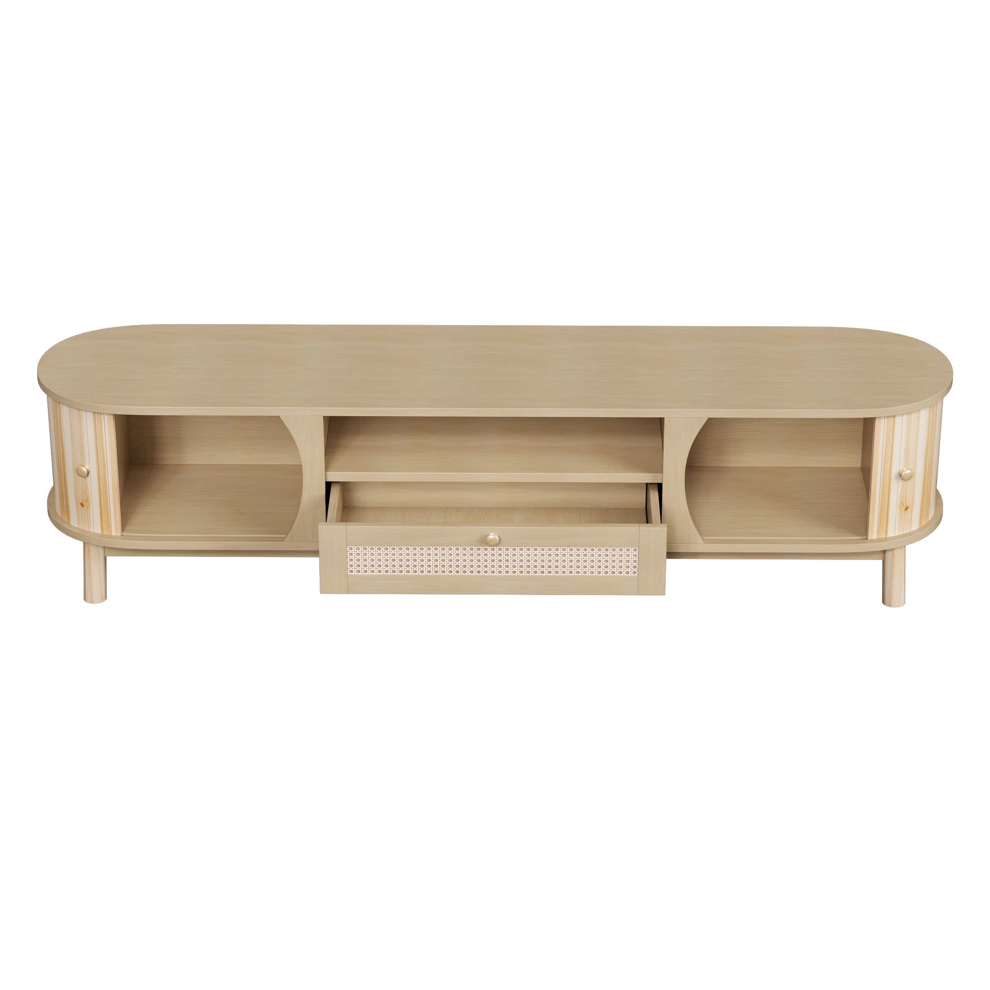Meuble TV Matera – Bois naturel et cannage, 165 cm – vue du produit