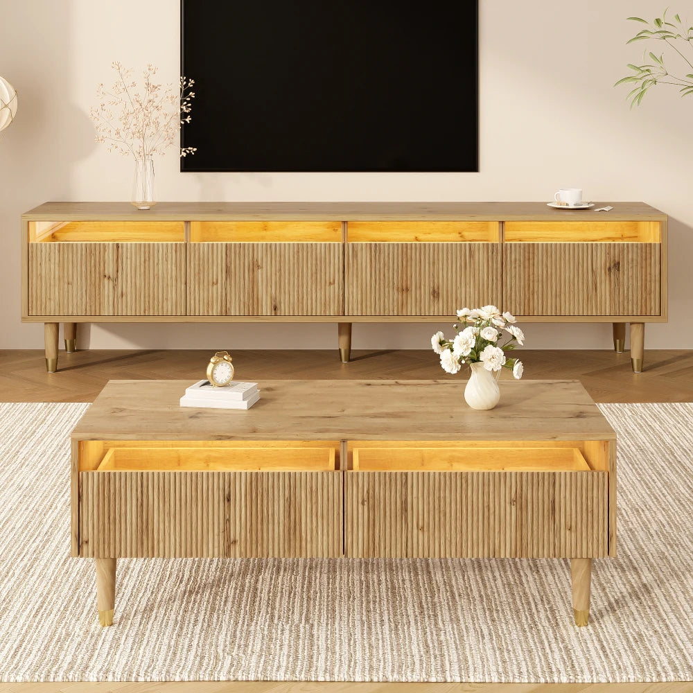 Ensemble TV Lucca – Meuble TV et table basse LED – dans un salon