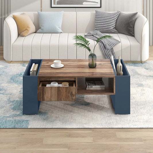 Table basse Ancona – Anthracite et bois, 111 cm – dans un salon